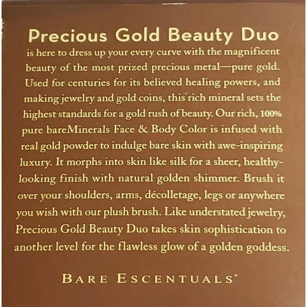i.d. bareMinerals PRECIOUS GOLD Duo Face & Body Color 0.5 oz /15 g & Brush NIB